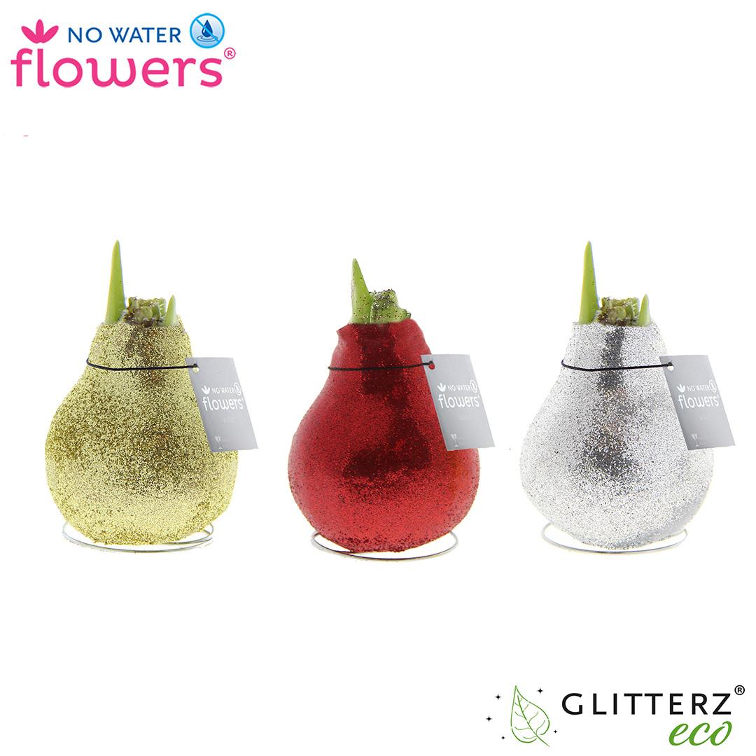 No Water Flowers Glitterz Goud / Rood / Zilver - 3 Stücke - Ø7 cm - ↕15 cm