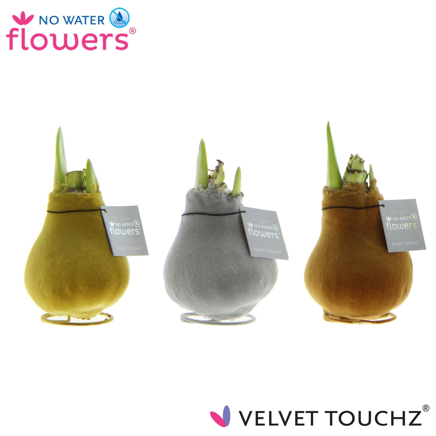 No Water Flowers Velvet Touchz Metallic Mix - 3 Stücke - Ø7 cm - ↕15 cm