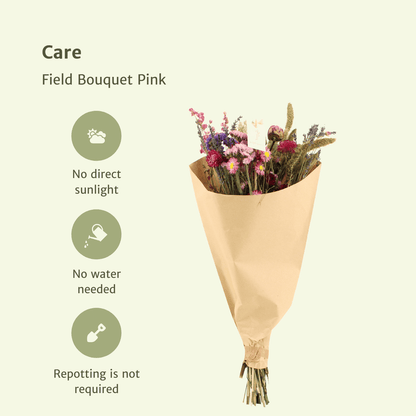 Trockenblumen Feldblumenstrauß Rosa - Ø25cm - ↕60cm
