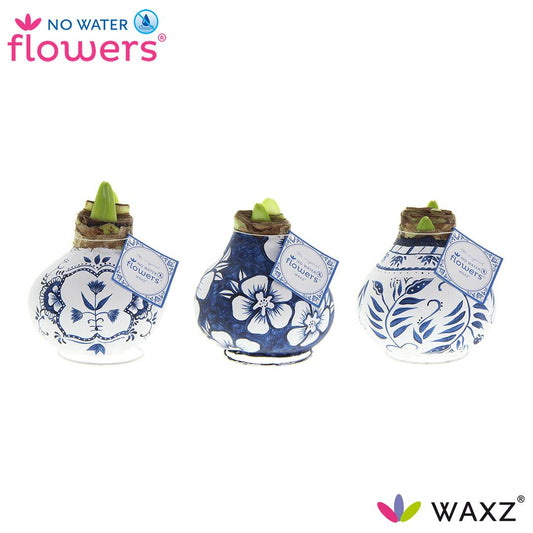 No Water Flowers Waxz Delfts Blauw Mix - 3 Stücke - Ø7 cm - ↕15 cm